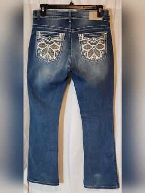 ANGEL Junior Size 15 Blue Embroidered Flaired Boot Cut Denim 5 Pocket Jeans READ